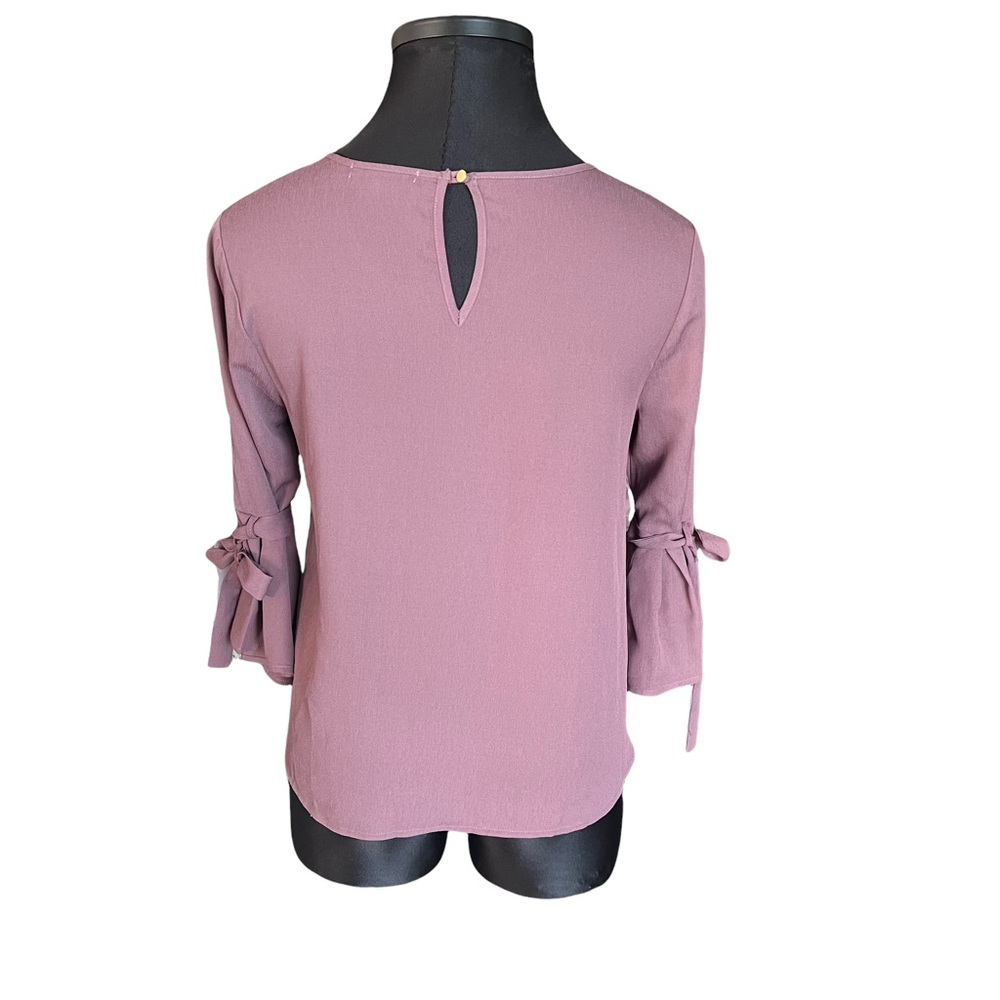 Crescent and Willough Blouse Mauve Ruffle Cuff Sleeves with Tie Keyhole Back L - Picture 3 of 8